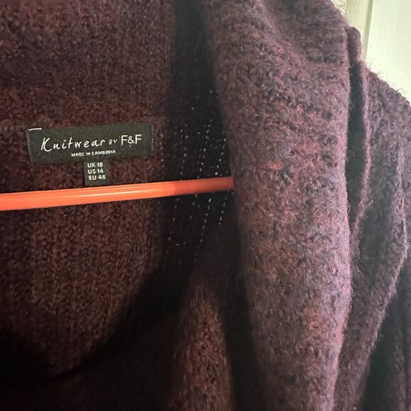 | F & F | Maroon Cowl Neck Long Sweater - Picture 8 of 9